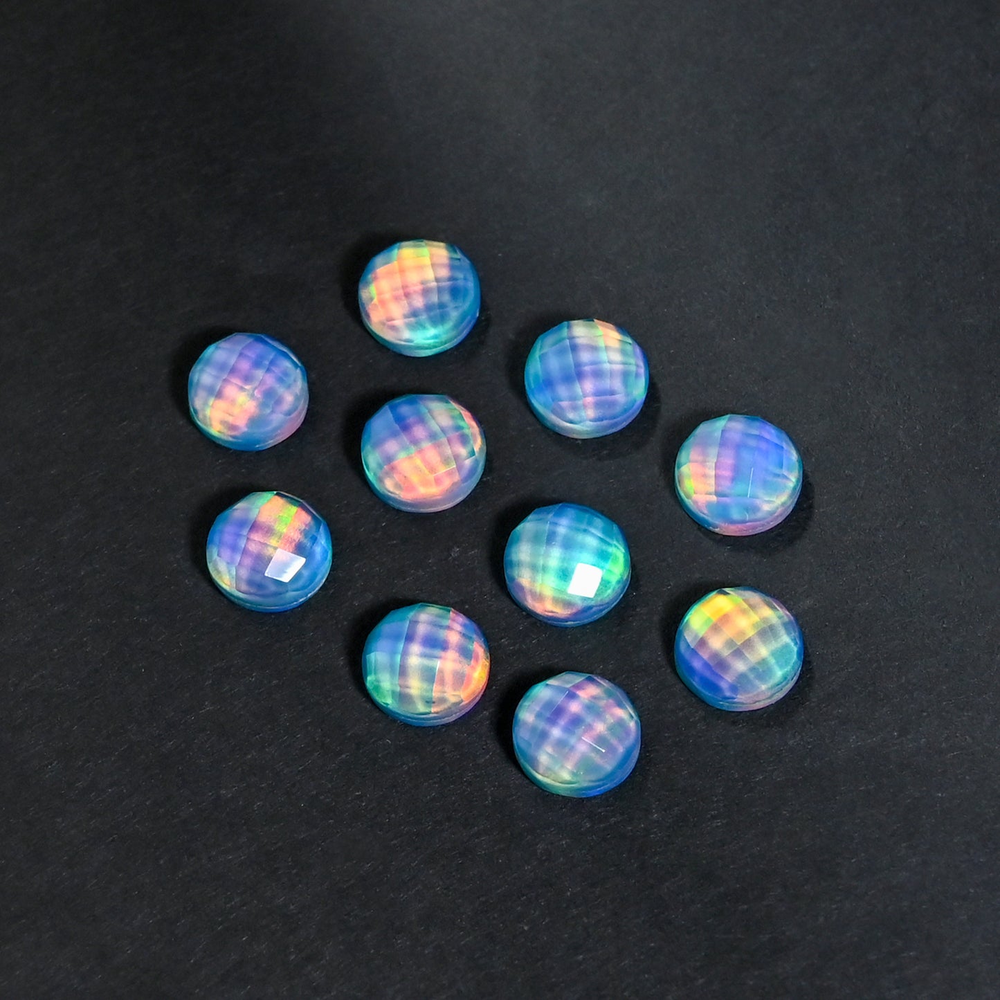 Aurora Opal Doublet Round checker Cut, Fire Opal 10 Pcs Wholesale lot, Opal Doublet Gemstone, 10MM Round, For Making Jewellery