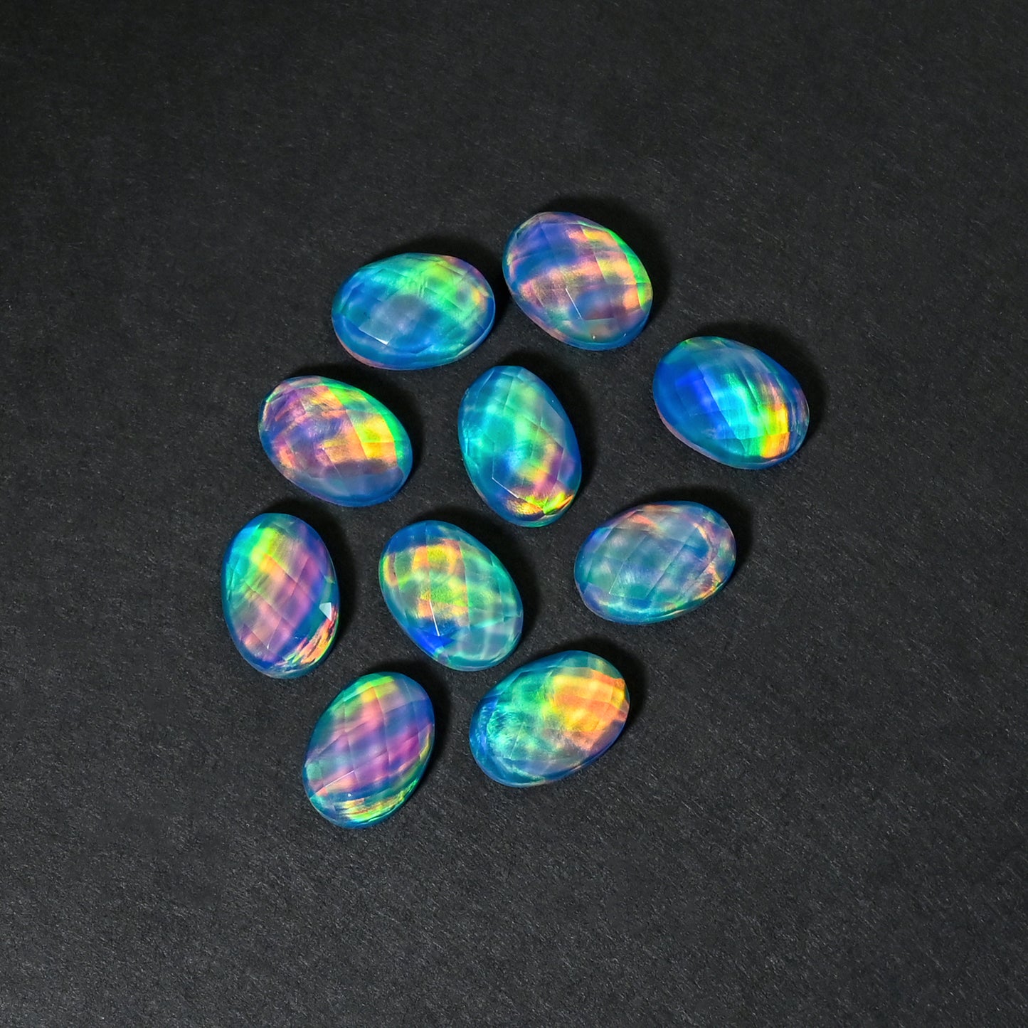Aurora Opal Doublet Round checker Cut, Fire Opal 10 Pcs Wholesale lot, Opal Doublet Gemstone, 10X14mm Oval, For Making Jewellery