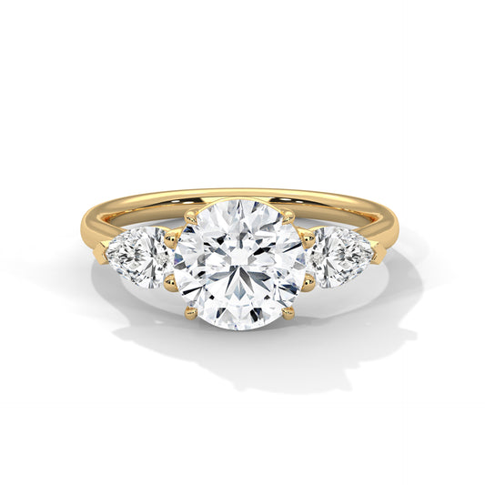 925 Sterling Silver Three Stone Round Solitaire Ring | Pear Side Stone Engagement Ring