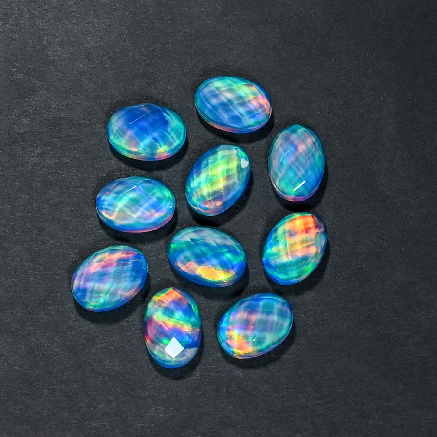 Aurora Opal Doublet Round checker Cut, Fire Opal 10 Pcs Wholesale lot, Opal Doublet Gemstone, 10X14mm Oval, For Making Jewellery