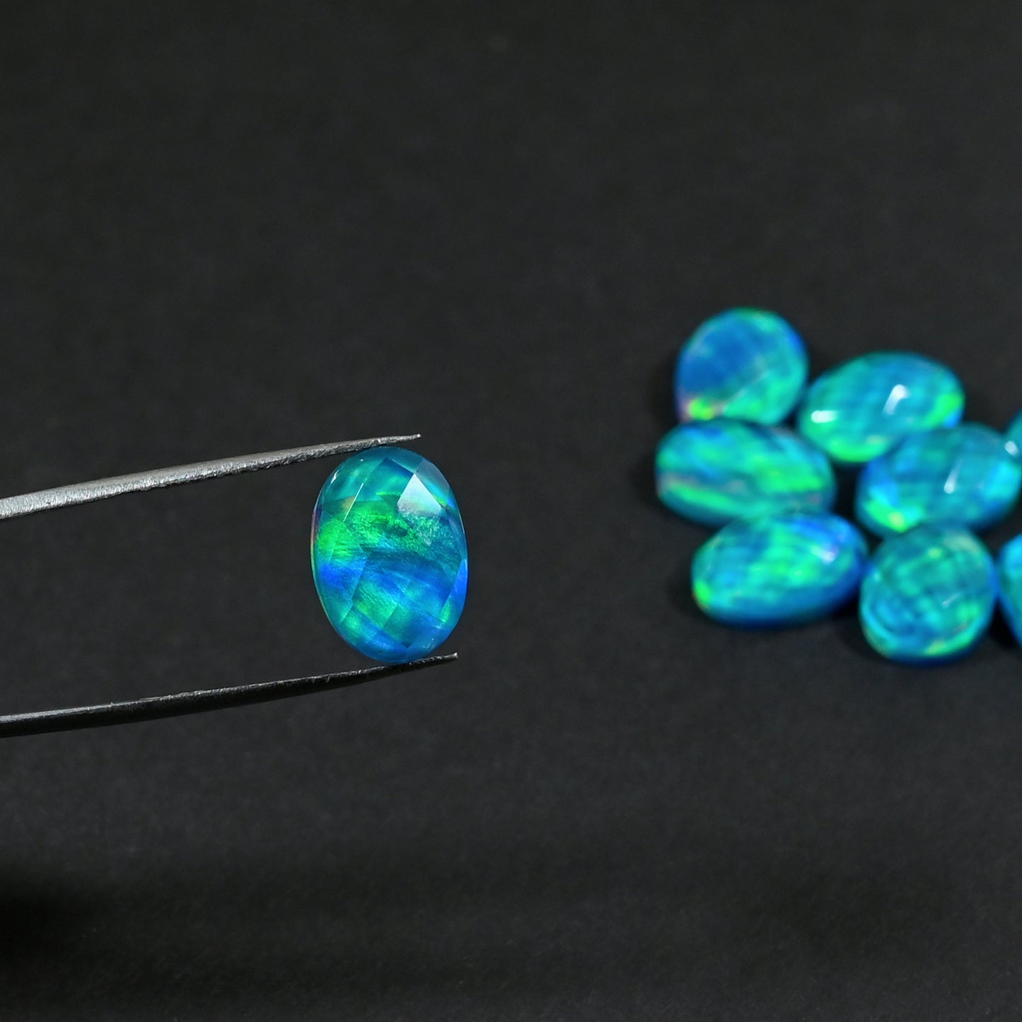 Aurora Opal Doublet Round checker Cut, Fire Opal 10 Pcs Wholesale lot, Opal Doublet Gemstone, 10X14mm Oval, For Making Jewellery