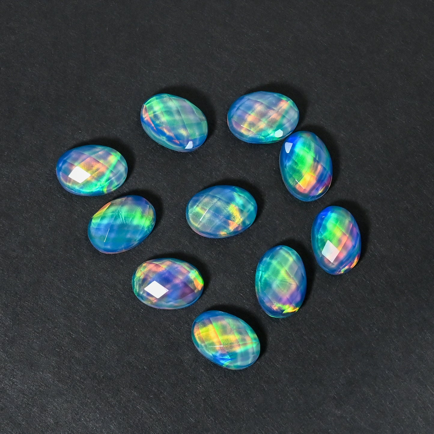 Aurora Opal Doublet Round checker Cut, Fire Opal 10 Pcs Wholesale lot, Opal Doublet Gemstone, 10X14mm Oval, For Making Jewellery