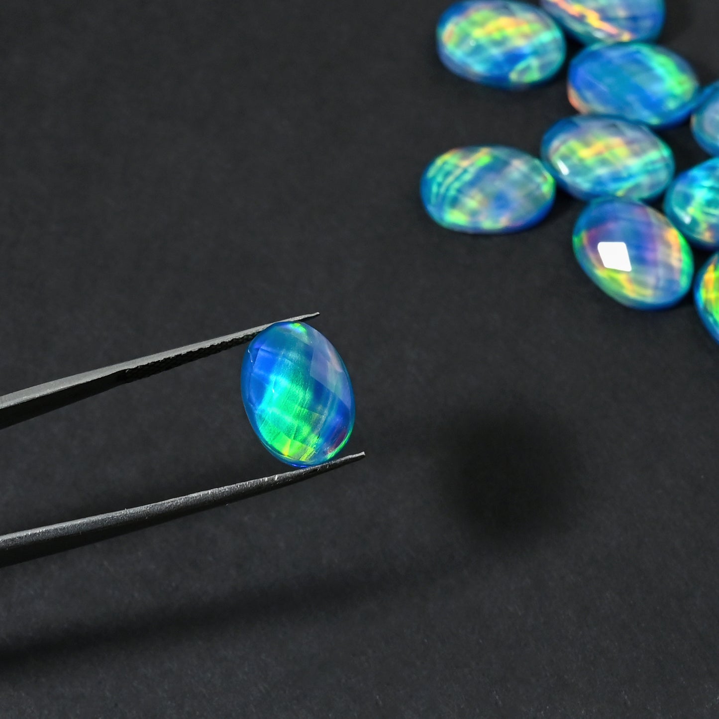 Aurora Opal Doublet Round checker Cut, Fire Opal 10 Pcs Wholesale lot, Opal Doublet Gemstone, 10X14mm Oval, For Making Jewellery