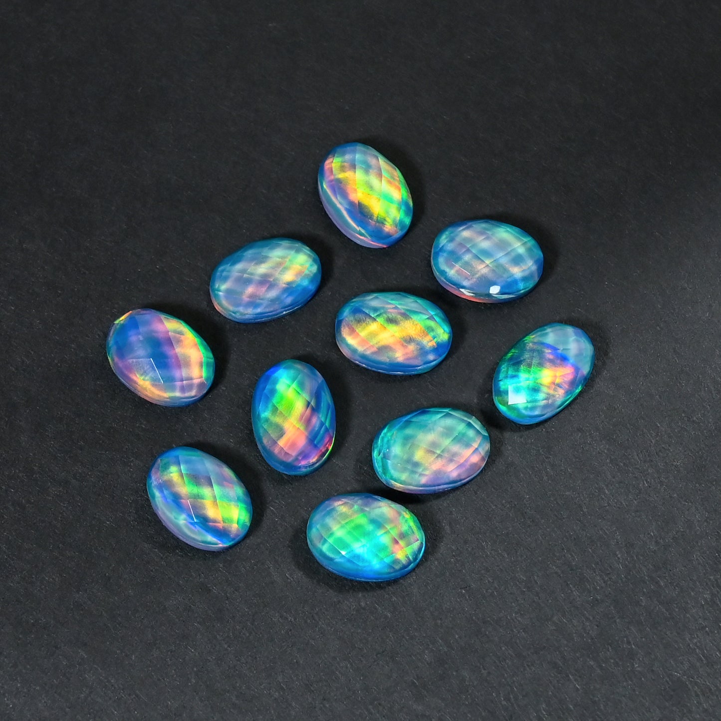 Aurora Opal Doublet Round checker Cut, Fire Opal 10 Pcs Wholesale lot, Opal Doublet Gemstone, 10X14mm Oval, For Making Jewellery