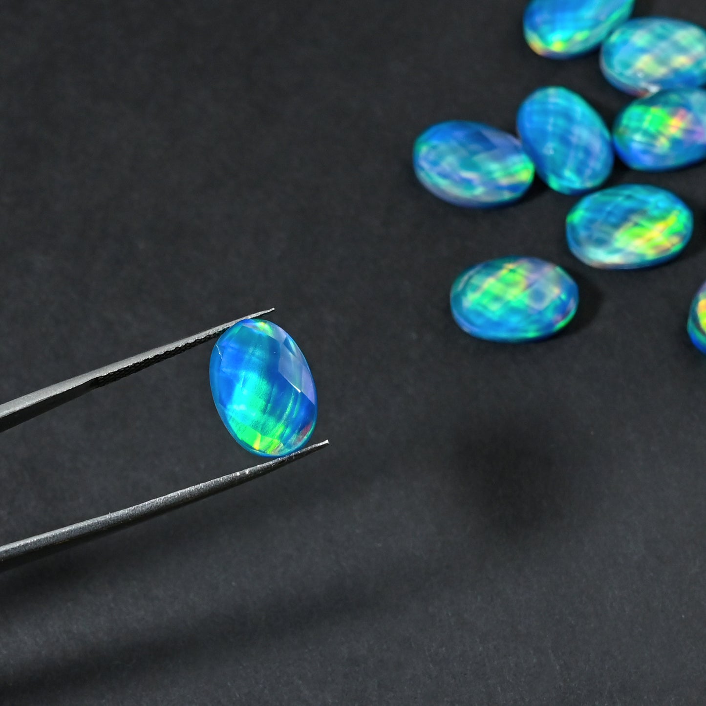 Aurora Opal Doublet Round checker Cut, Fire Opal 10 Pcs Wholesale lot, Opal Doublet Gemstone, 10X14mm Oval, For Making Jewellery
