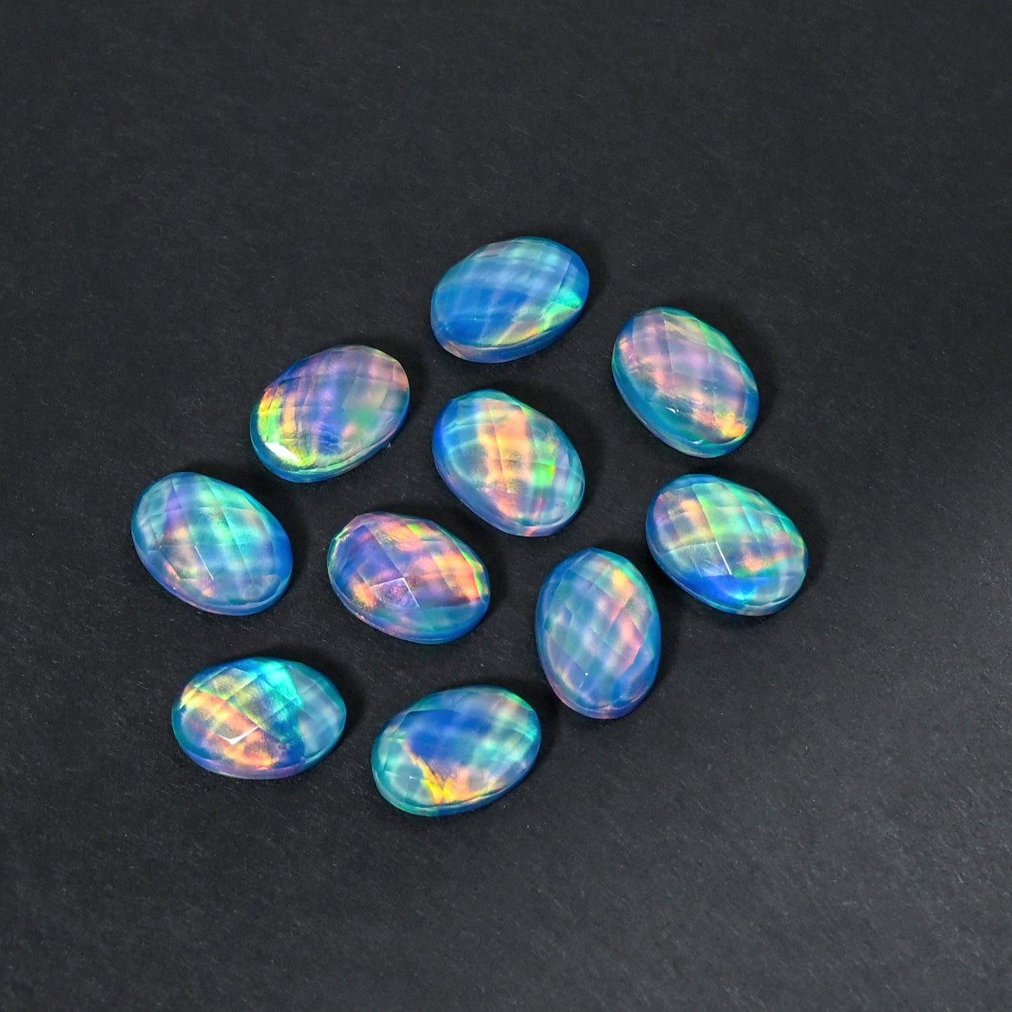 Aurora Opal Doublet Round checker Cut, Fire Opal 10 Pcs Wholesale lot, Opal Doublet Gemstone, 10X14mm Oval, For Making Jewellery
