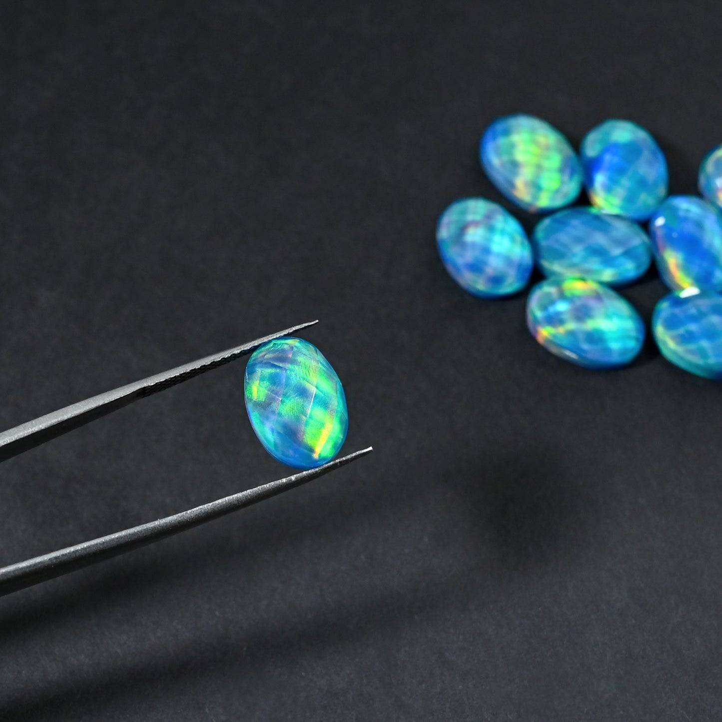 Aurora Opal Doublet Round checker Cut, Fire Opal 10 Pcs Wholesale lot, Opal Doublet Gemstone, 10X14mm Oval, For Making Jewellery