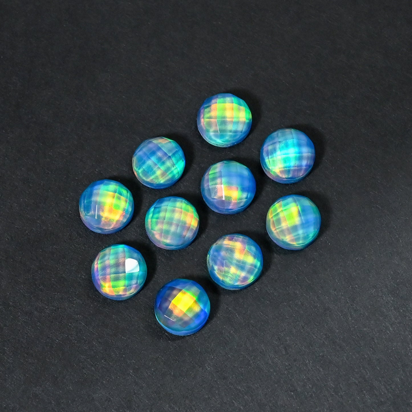 Aurora Opal Doublet Round checker Cut, Fire Opal 10 Pcs Wholesale lot, Opal Doublet Gemstone, 10MM Round, For Making Jewellery