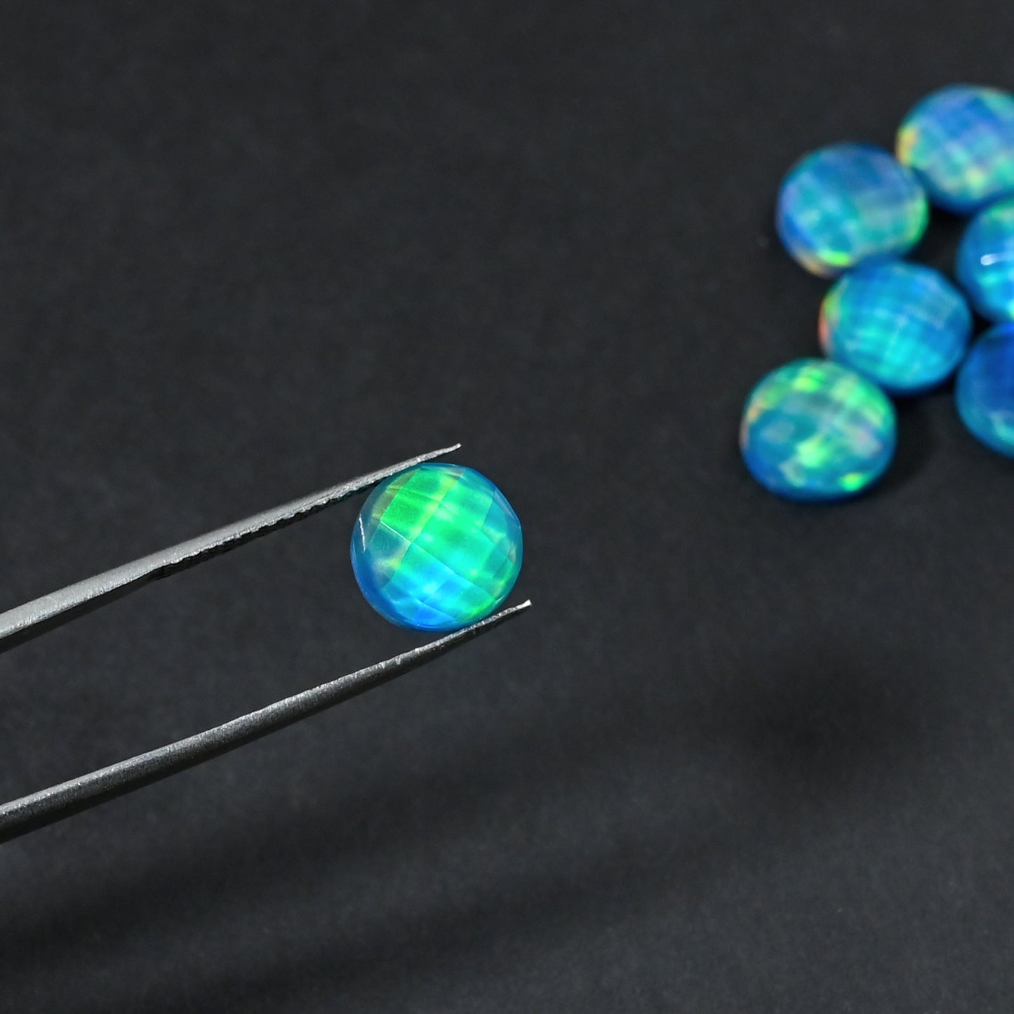 Aurora Opal Doublet Round checker Cut, Fire Opal 10 Pcs Wholesale lot, Opal Doublet Gemstone, 10MM Round, For Making Jewellery