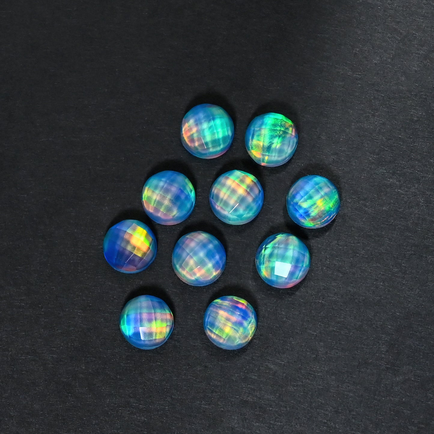 Aurora Opal Doublet Round checker Cut, Fire Opal 10 Pcs Wholesale lot, Opal Doublet Gemstone, 10MM Round, For Making Jewellery