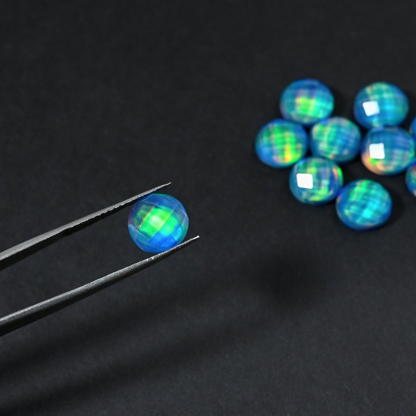Aurora Opal Doublet Round checker Cut, Fire Opal 10 Pcs Wholesale lot, Opal Doublet Gemstone, 10MM Round, For Making Jewellery