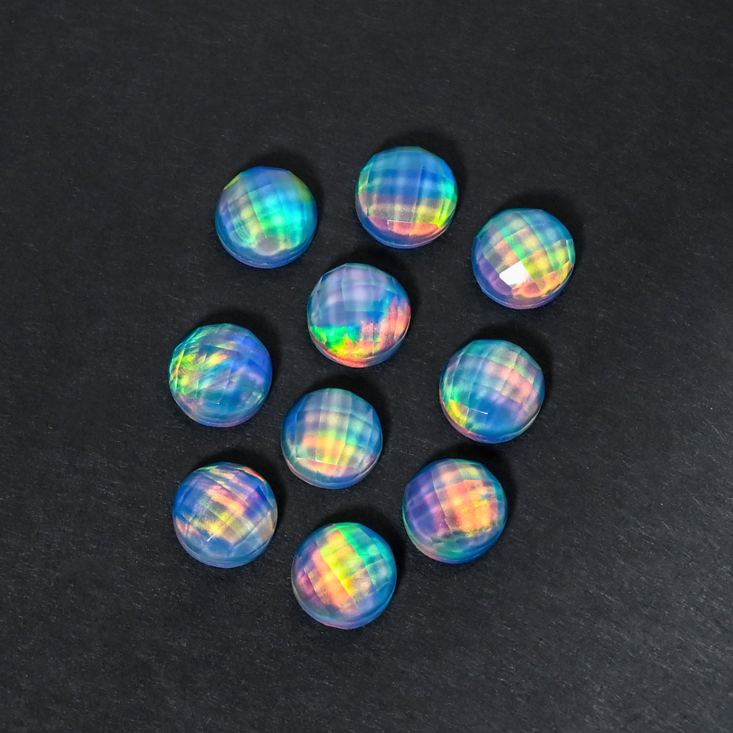 Aurora Opal Doublet Round checker Cut, Fire Opal 10 Pcs Wholesale lot, Opal Doublet Gemstone, 10MM Round, For Making Jewellery