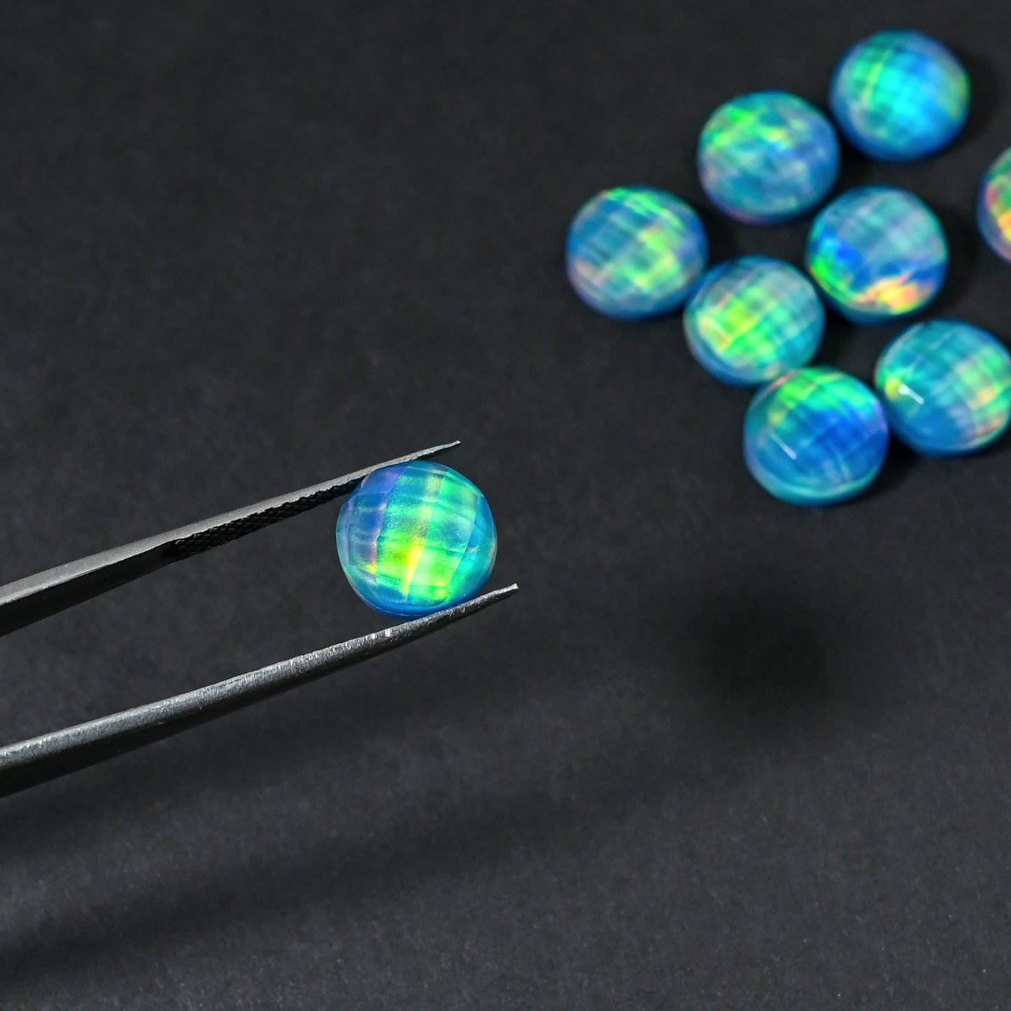 Aurora Opal Doublet Round checker Cut, Fire Opal 10 Pcs Wholesale lot, Opal Doublet Gemstone, 10MM Round, For Making Jewellery