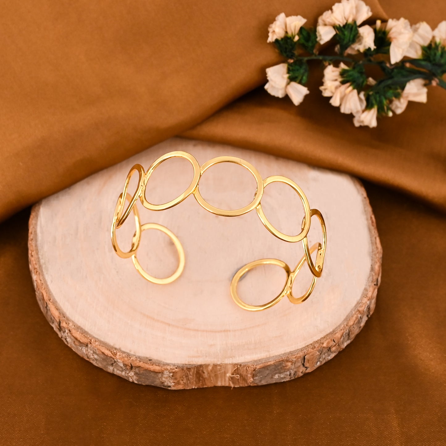 Minimal Brass Open Circle Cuff Bracelet – 18K Gold Plated Handmade Statement Bangle