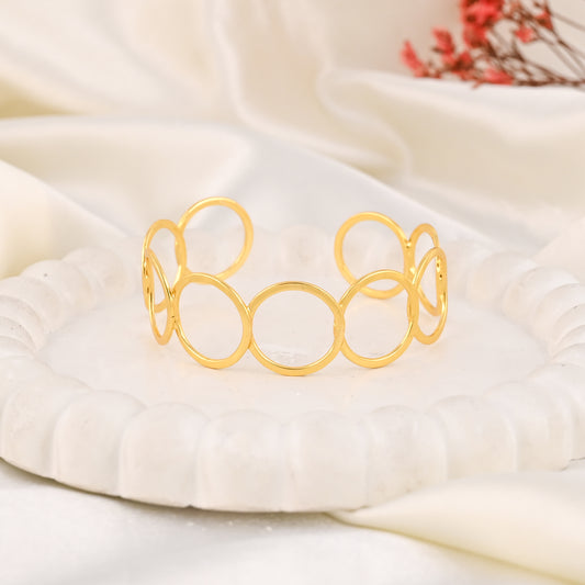 Minimal Brass Open Circle Cuff Bracelet – 18K Gold Plated Handmade Statement Bangle