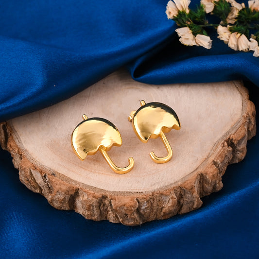 Gold-Plated Brass Umbrella Stud Earrings – Handcrafted Statement Earstuds