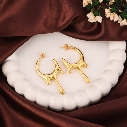 Handcrafted Abstract Drip Hoop Earrings – 18K Gold Plated Brass Statement Jewelry