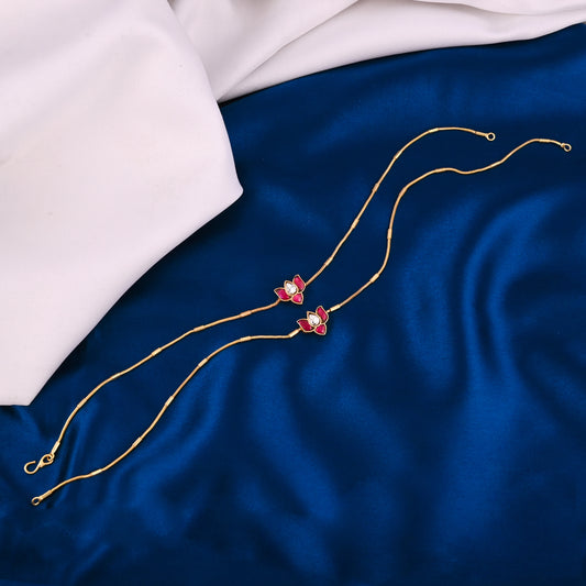 Lotus Motif Kundan Brass Bracelet & Anklet Set – 18K Gold Plated Handmade Jewelry