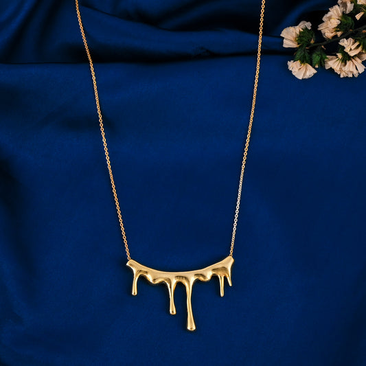Molten Drip Design Brass Necklace – 18K Gold Plated Statement Jewelry