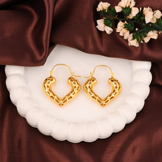 Textured Hollow Heart Hoop Earrings – 18K Gold Plated Brass