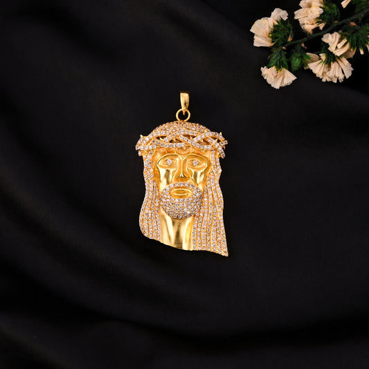 Jesus Face Pendant with CZ Stones – 18K Gold Plated Brass