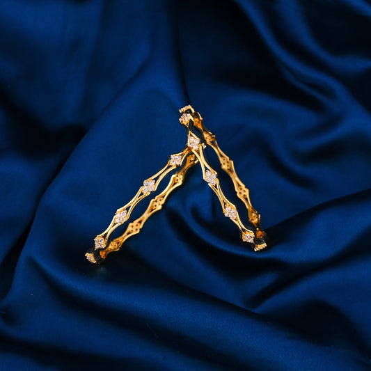 Designer Gold Plated Brass Bangles with CZ Stones – Lightweight Party Wear