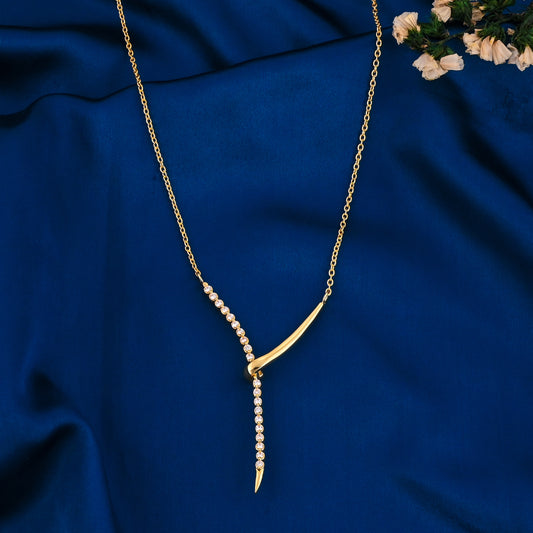 Gold-Plated Bar Drop Necklace – Dainty Asymmetric Pendant with Sparkling CZ Stones for Women