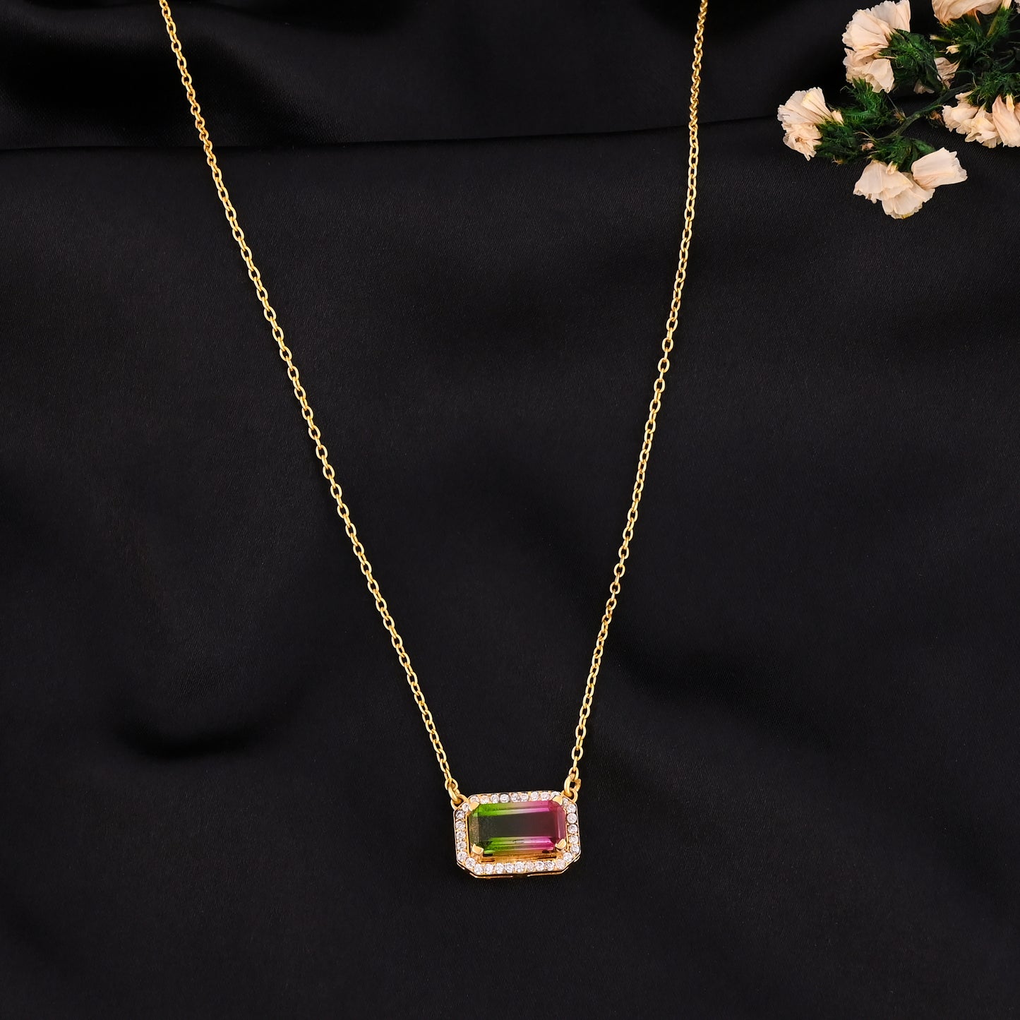 Gold Watermelon Tourmaline Necklace