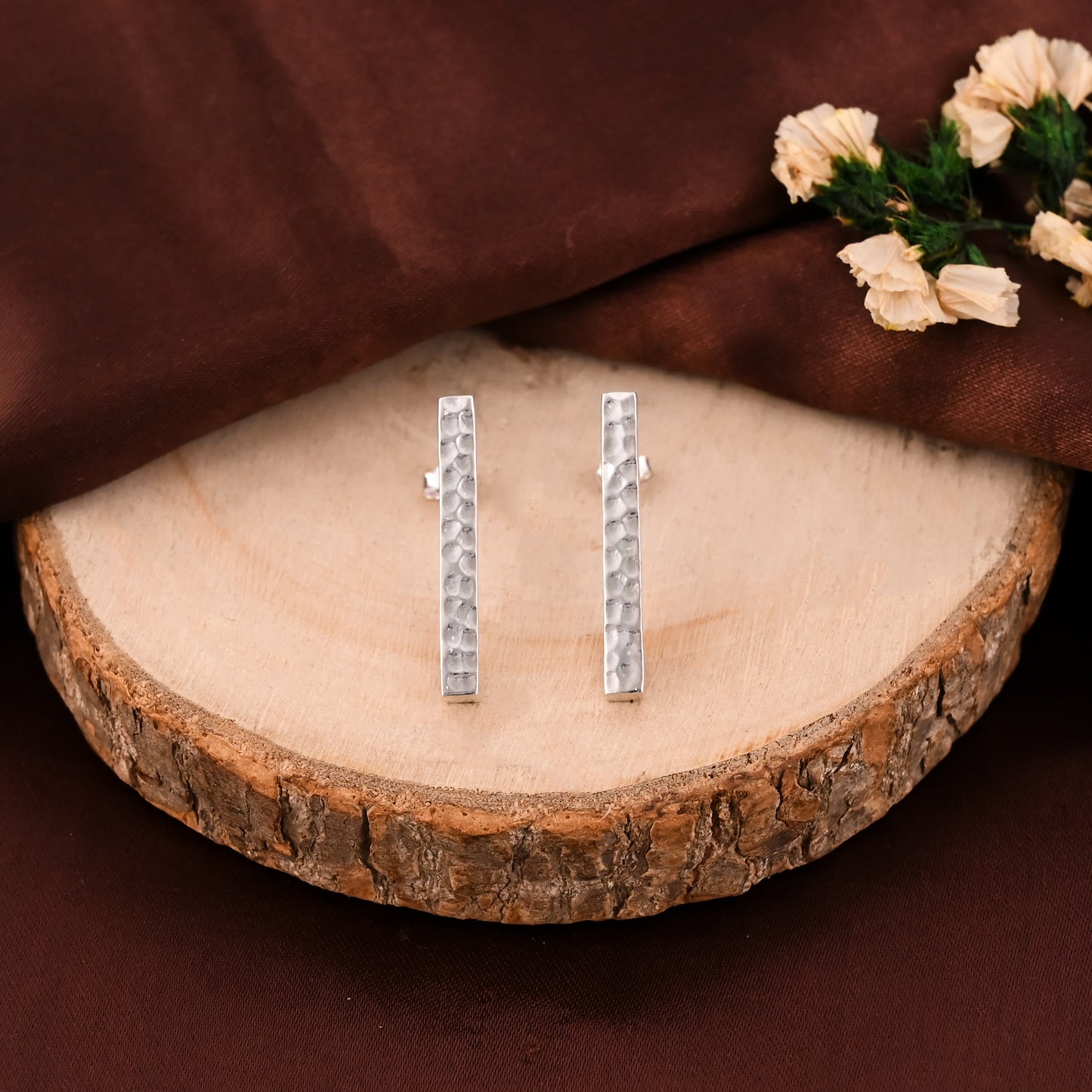 925 Silver Hammered Earrings – Minimal Plain Studs