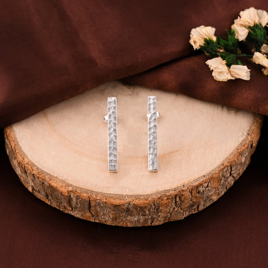 925 Silver Hammered Earrings – Minimal Plain Studs