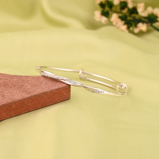 Sterling Silver Twisted Silver Bangle | Two Strand Silver Bracelet Bangle For Engagement Gift | Split Design Bangle | Adjustable Bangle