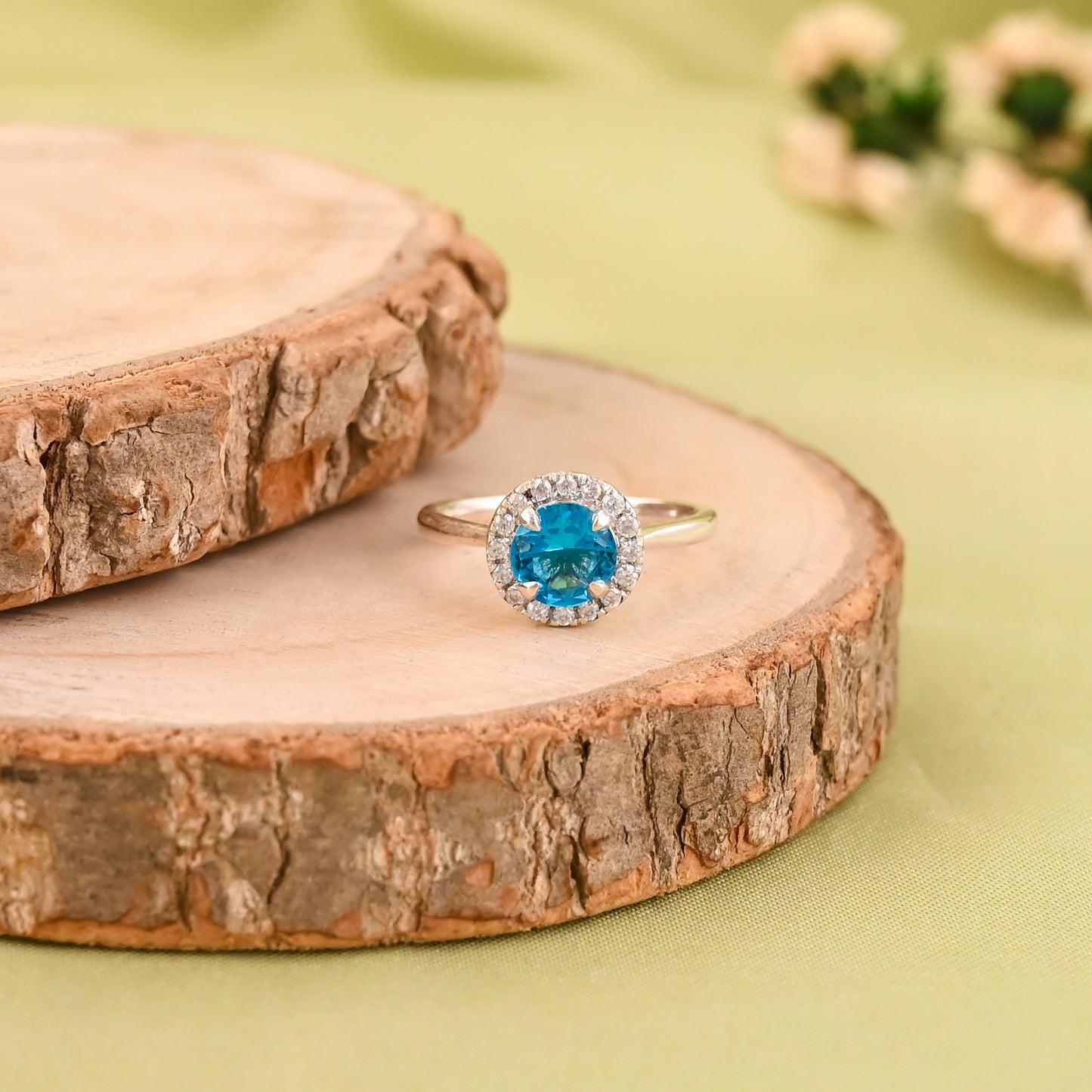 7mm Round Hydro London Blue Topaz Minimalist Ring | 925 Silver Zirconia Halo Promise Ring | December Birthstone Bridal Jewelry | Gift For Gf