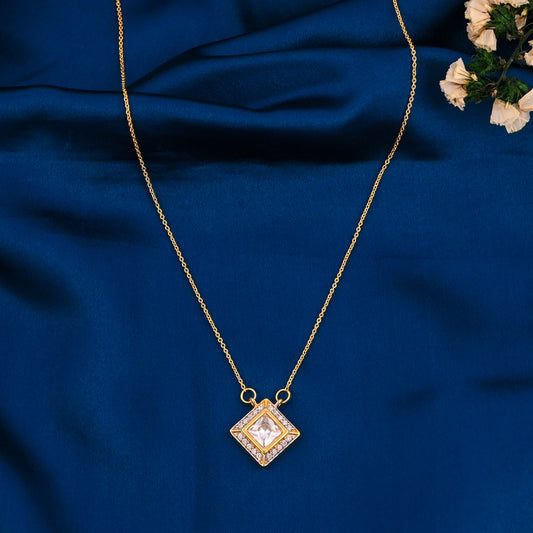 925 Silver Choker Wedding Charm Necklace, 9mm Square Cut C.Z Gold Plated Chain Necklace