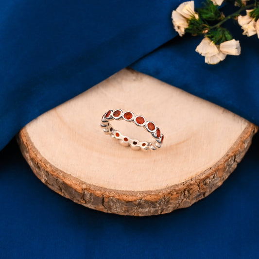 925 Silver Carnelian Gemstone Eternity Band | 4mm Round Cut Gemstone Engagement Band