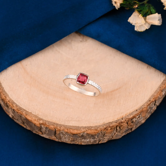 4mm Square Cut Pink Tourmaline Gemstone Ring | 925 Sterling Silver Solitaire Ring | Handmade Engagement Ring | Dainty Women's Gift Jewelry