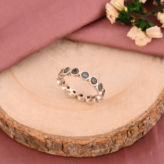Handmade 925 Sterling Silver Labradorite Eternity Band – Stackable Wedding Ring, Promise Ring, Gift for Her