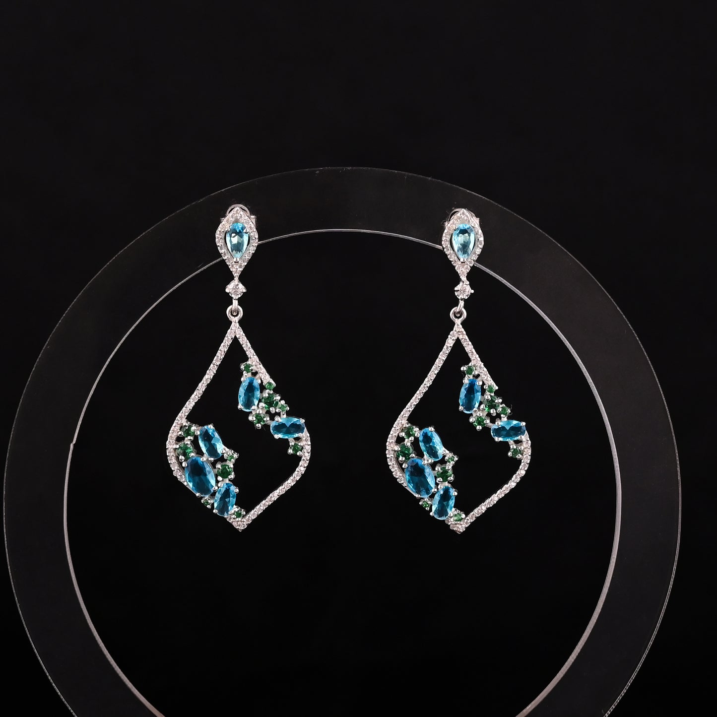925 Silver Moissanite Blue Stone Dangle Earrings