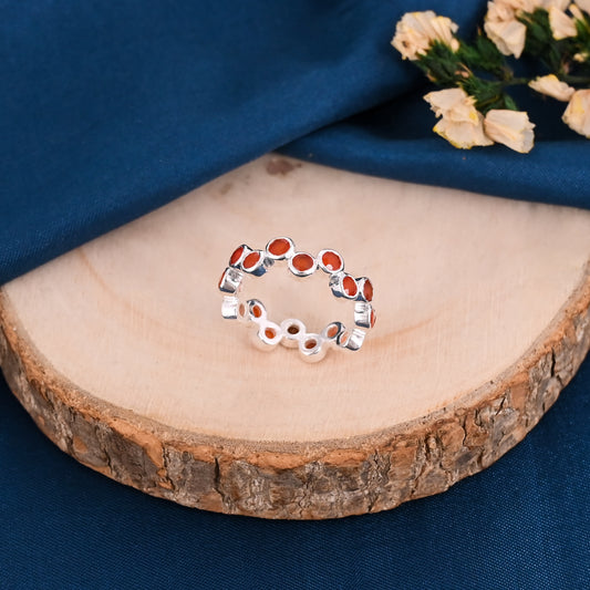 925 Silver Carnelian Gemstone Eternity Band | 3mm Round Cut Gemstone Engagement Band (Copy)