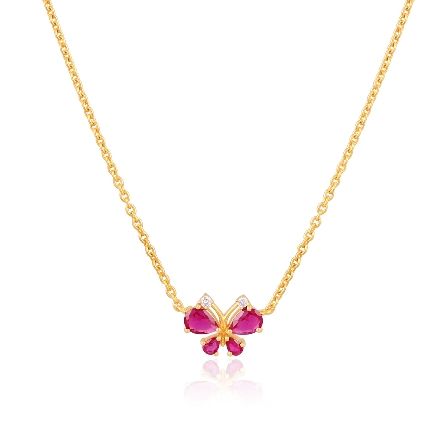 925 Silver Butterfly Necklace | Gold Plated Sterling Silver Necklace with Ruby CZ Stones | Cute Minimalist Jewelry for Women & Girls