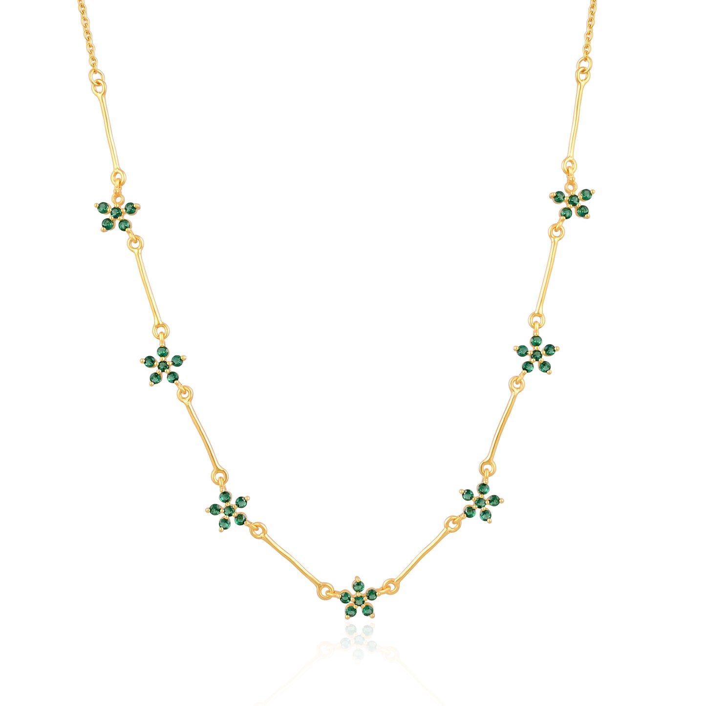 925 Silver Flower Necklace | Gold Plated Sterling Silver Green CZ Floral Design Necklace | Dainty Everyday Jewelry for Women & Girls