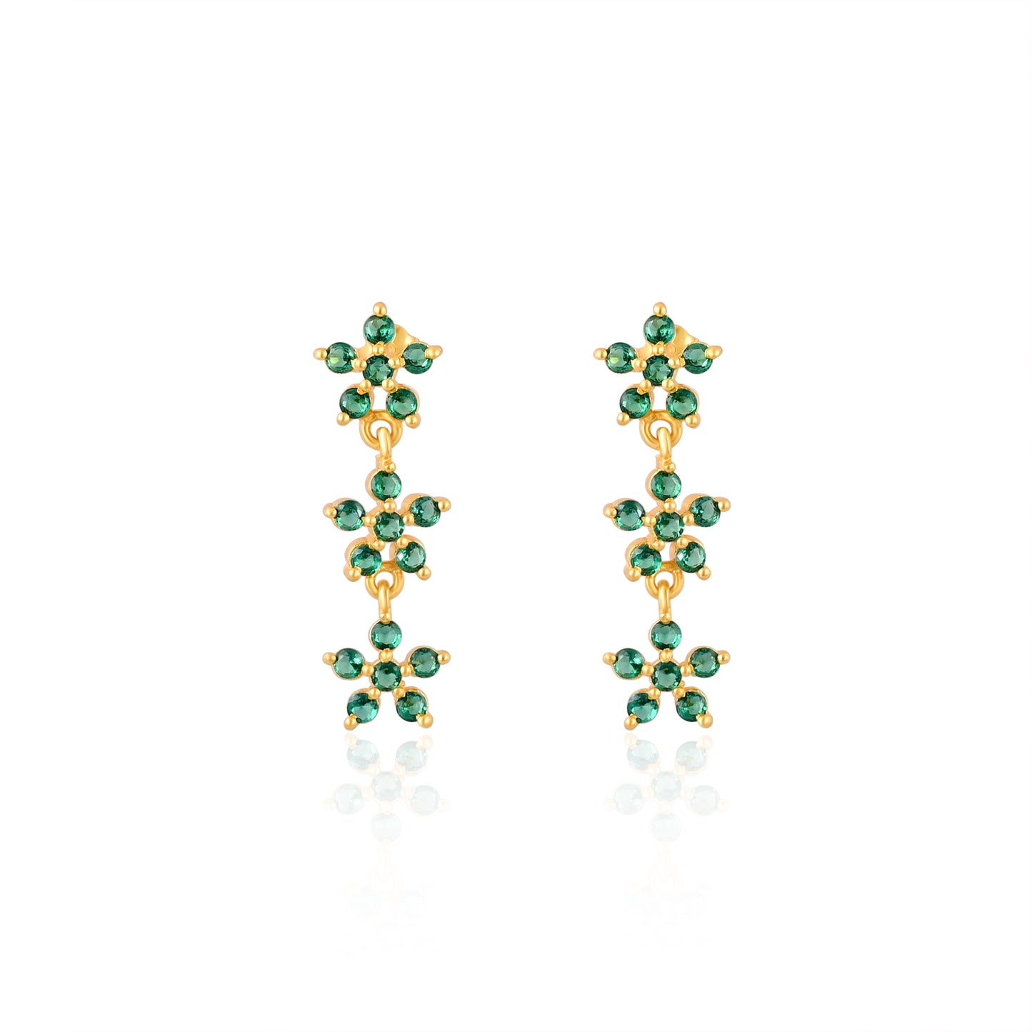 925 Silver Flower Earrings | Gold Plated Sterling Silver Green CZ Floral Design Earrings | Dainty Everyday Jewelry for Women & Girls