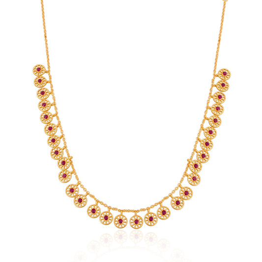 925 Silver Gold Plated Necklace | Sterling Silver Pink CZ Coin Design Necklace | Traditional Indian Jewelry for Women & Girls