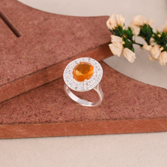Natural Orange Citrine 11X9mm Oval Gemstone 925 Silver Unisex Ring