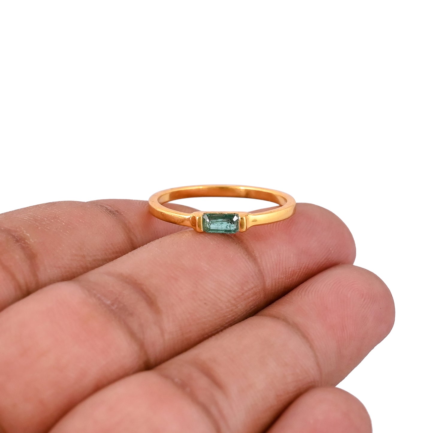 Green CZ Baguette Stone 925 Danity Silver Ring