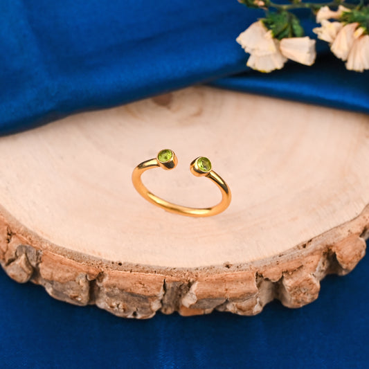 Natural Green Peridot 3mm Round Adjustable 925 Silver Ring For Her