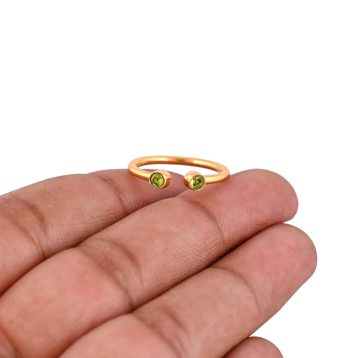 Natural Green Peridot 3mm Round Adjustable 925 Silver Ring For Her