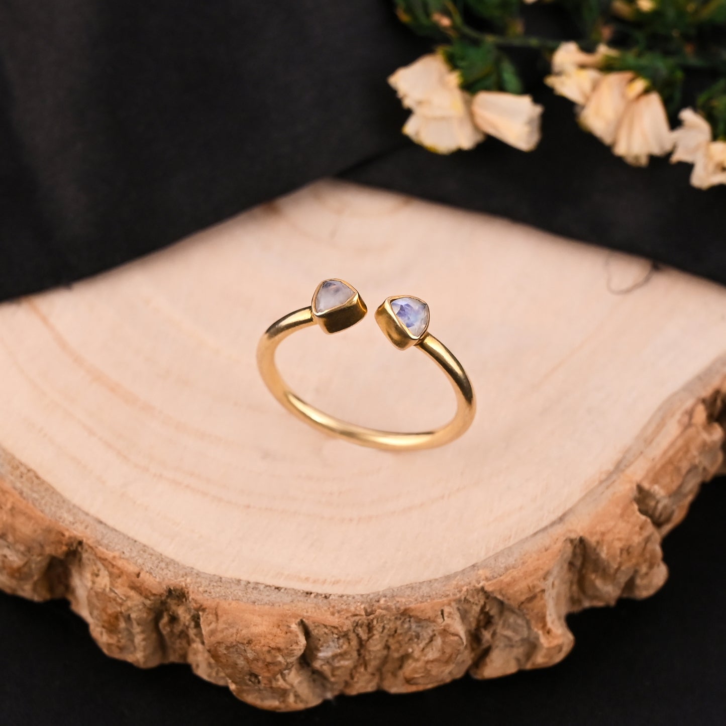 Natural Rainbow Moonstone Minimalist 925 Sterling Silver Adjustable Ring