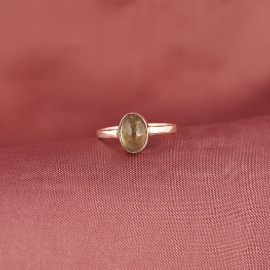 Natural Green Tourmaline 8X6mm Oval Cabochon 925 Sterling Silver Ring