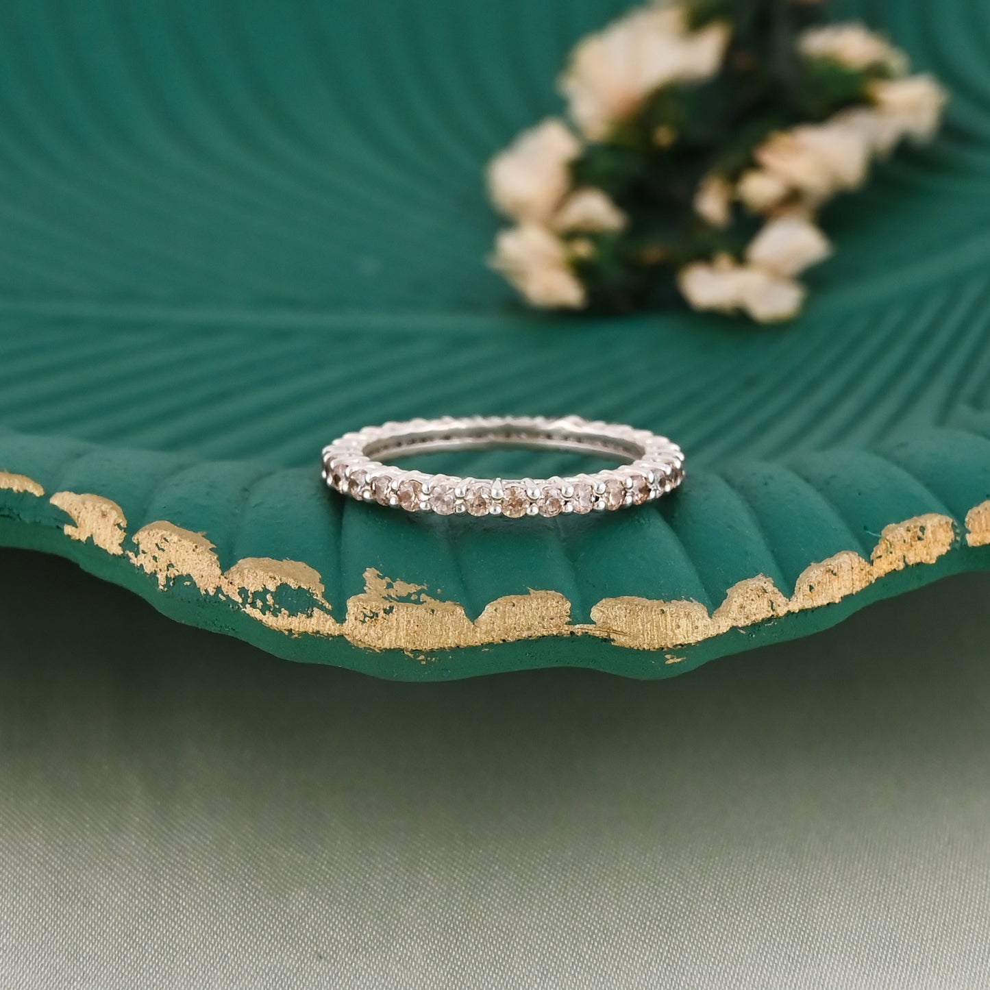 Champagne Quartz Minimalist Eternity 925 Sterling Silver Ring For Her