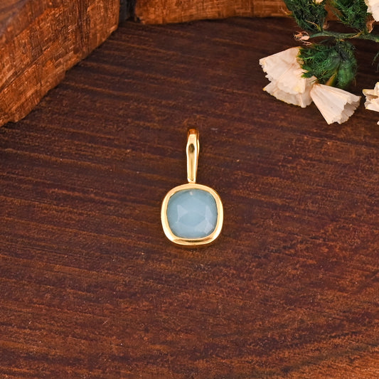 Aqua Chalcedony 9mm Cushion 925 Sterling Silver Pendant | Minimal Pendant For Her